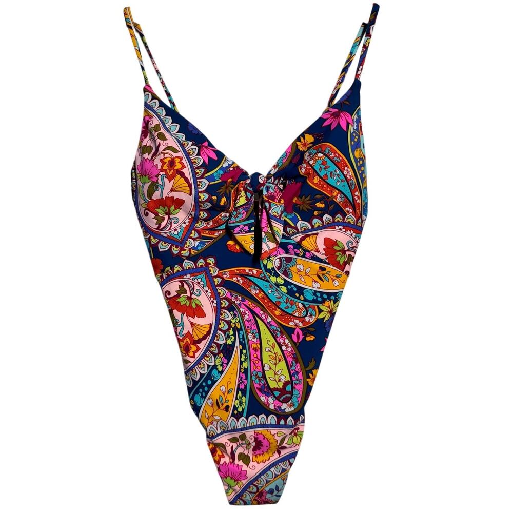 Trina Turk‎ One Piece Luxury Resort Beach Swimsuit 6 Tie Front Multicolor NWT